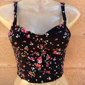 BETHANY MOTA Black Floral Crop Top XS EXTRA SMALL JUNIORS BUSTIER ADJUSTABLE